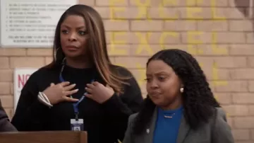 Zara Met­al Bead Knit Sweater worn by Ava Coleman (Janelle James) as seen in Abbott Elementary (S03E06)