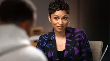 D'iyanu Uyai Blazer in Black Purple Mudcloth worn by Jericka Duncan as seen in CBS Mornings on  March 12, 2024