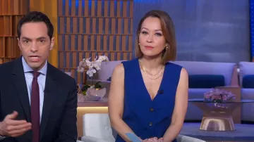 Karen Millen Polished Stretch Wool Blend Vest worn by Eva Pilgrim as seen in Good Morning America on March 13, 2024