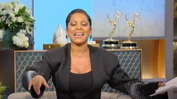 The Attico Strass Embellished Curved Sleeve Single Breasted Blazer Jacket worn by Tamron Hall as seen in Tamron Hall Show on March 13, 2024