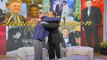 The Attico Jagger High Rise Strass Side Stripe Straight Leg Pants worn by Tamron Hall as seen in Tamron Hall Show on March 13, 2024