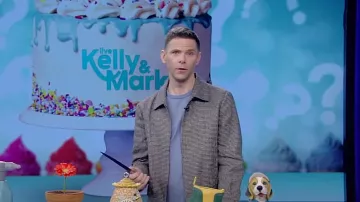 MR P. Double Weave Micro Checked Virgin Wool and Mohair Blend Blouson Jacket worn by Mikey Day as seen in LIVE with Kelly and Mark on March 14, 2024