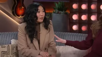 Maje Pinstriped Double Breasted Blazer worn by Awkwafina as seen in The Kelly Clarkson Show on March 13, 2024