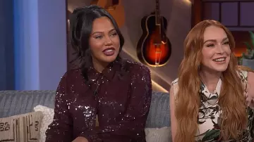 Dries Van Noten Se­quined Crepe Shirt worn by Ayesha Curry as seen in The Kelly Clarkson Show on March 11, 2024
