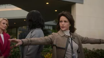 Sandro Leather Trim Checkered Coat worn by Grace Gordon Greene (Carla Gugino) as seen in The Girls on the Bus (S01E01)
