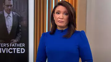 Donna Morgan Robe fourreau boutonnée en crêpe extensible portée par Elaine Quijano dans CBS Mornings le 15 mars 2024