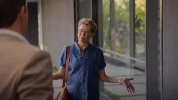 Xirena Chan­ning Shirt in Navy worn by Joy Delaney (Annette Bening) as seen in Apples Never Fall (S01E06)