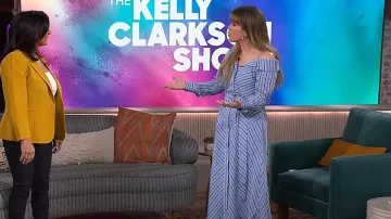 Cinq à Sept Marcella Striped One Shoulder Midi Shirt Dress worn by Kelly Clarkson as seen in The Kelly Clarkson Show on March 18, 2024