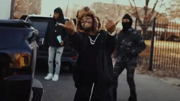 Nike Black 'Windrunner' Windbreaker Jacket worn by 42 Dugg in Wock N Red (Official Music Video)