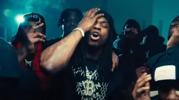 Louis Vuitton Black 'Marque L. Vuitton' T-Shirt worn by Polo G in Get In With Me Remix by Big Opp (Official Music Video)