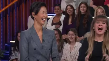 Ramy Brook Pinstripe Double Breasted Jacket worn by Kristen Kish as seen in The Kelly Clarkson Show on March 19, 2024