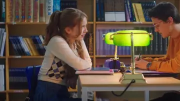 SHEIN Argyle Pattern Crop Sweater worn by Candace Powell (Julia Doyle) as seen in Astrid & Lilly Save the World (S01E06)