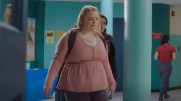 Shein Plus Buttoned Front Frill Trim Waffle Knit Peplum Top worn by Lilly (Samantha Aucoin) as seen in Astrid & Lilly Save the World (S01E07)