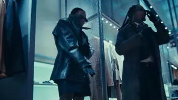Prada Black Paneled Worn Leather Hooded Jacket worn by Gunna in Prada Dem (feat. Offset) [Official Video]