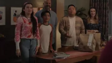 Zara Col­or­ful Tex­tured Cardi­gan worn by Andrew Pham (Andrew Phung) as seen in Run the Burbs (S03E11)
