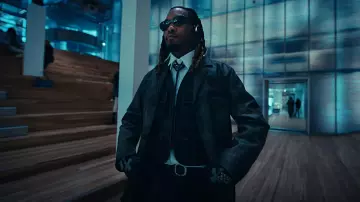 Prada Black Worn Leather Utility Cargo Pocket Vest worn by Offset in Prada Dem by Gunna [Official Video]