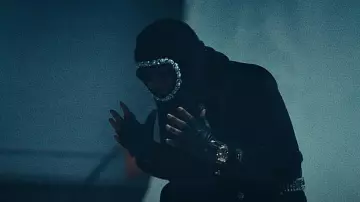 Simone Rocha Black Crystal Flower Embellished Balaclava worn by Gunna in Prada Dem (feat. Offset) [Official Video]