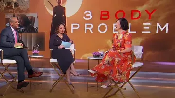 Zimmermann Matchmaker Floral Print Midi Shirtdress worn by Rosalind Chao as seen in Good Morning America on March 20, 2024