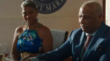 Coast Alexandra Farmer Chain Trapeze Maxi Dress worn by Jacqueline StClair (Cathy Tyson) as seen in Death in Paradise (S13E01)