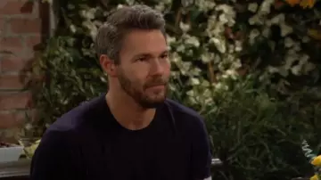 Todd Snyder Arm Stripe Cashmere Sweatshirt in Navy worn by  Liam Spencer (Scott Clift) as seen in The Bold and the Beautiful on March 18, 2024