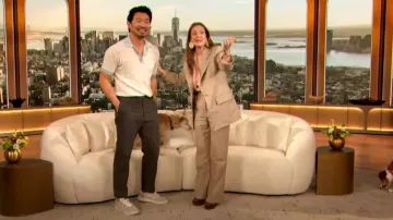 Axel Arigato Beige & Green Dice Lo Sneakers worn by Simu Liu as seen in The Drew Barrymore Show on March 21, 2024