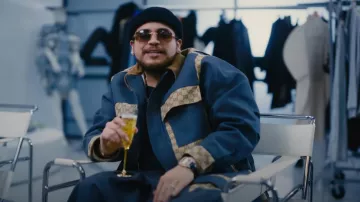 Gucci Dark Grey & Beige GG Colorblock Workwear Jacket worn by Jesus Ortiz Paz in TU NAME by Fuerza Regida [Official Video]