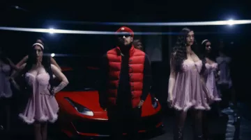 Moncler Red Amak Down Vest worn by Jesus Ortiz Paz in TU NAME by Fuerza Regida [Official Video]