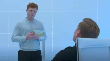 Lemaire Long Sleeves Knitted Polo Aluminium worn by Bennett Hobbes (Caleb Foote) as seen in Made for Love (S01E06)