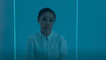 Gucci Gold & Blue Oval Sunglasses worn by Hazel Green (Cristin Milioti) as seen in Made for Love (S02E05)