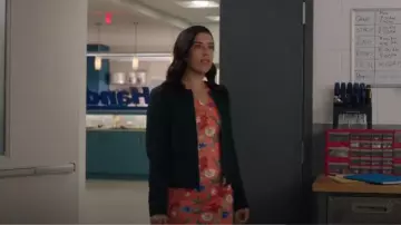 Calvin Klein V-Neck Sheath Dress worn by Shannon Ross (Nicole Power) as seen in Kim's Convenience (S05E12)
