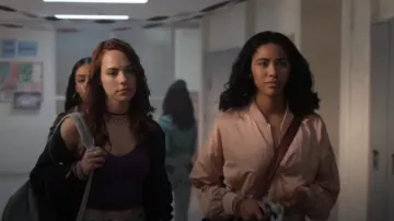 Zara Satin Bomber Jacket worn by Addy Hanlon (Herizen Guardiola) as seen in Dare Me (S01E04)