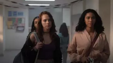 G-Kinslee-A Croped Bomber Jacket With Knit Inserts worn by Beth Cassidy (Marlo Kelly) as seen in Dare Me (S01E04)