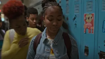 Topshop Den­im Jack­et worn by Dominique Pierre (Odley Jean) as seen in Grand Army (S01E09)