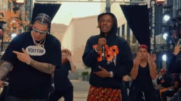 Sudadera con capucha Denim Tears x Offset Black & Orange Cotton Wreaths usada por Rich the Kid en Rich Rappers with Ryan Castro (Video Oficial)