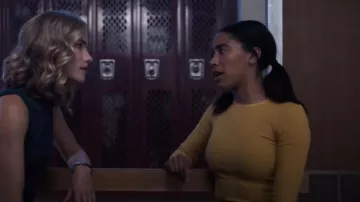 Topshop Mustard Long Sleeve Picot Trim Top worn by Addy Hanlon (Herizen Guardiola) as seen in Dare Me (S01E10)