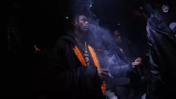Balenciaga Black DIY Collegiate Logo Oversized Bomber Jacket worn by Travis Scott in Type Shit with Future, Metro Boomin, Playboi Carti (Official Video)