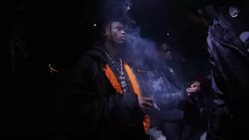 Balenciaga Black DIY Collegiate Logo Oversized Bomber Jacket worn by Travis Scott in Type Shit with Future, Metro Boomin, Playboi Carti (Official Video)