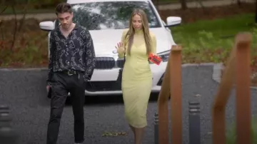 Robe Afrm Shailene portée par Peggy Zabakolas comme on le voit dans Selling the Hamptons (S02E02)