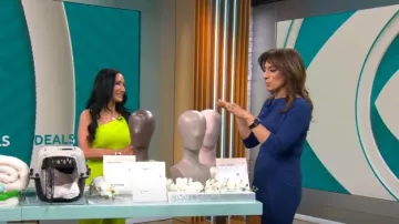 Calvin Klein Robe fourreau ceinturée à manches trois-quarts et col bénitier portée par Michelle Miller dans CBS Mornings le 23 mars 2024