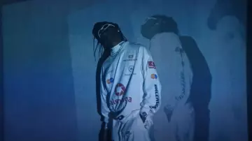 Balenciaga White Top League Sweatpants worn by Travis Scott with Tyla (Remix)(Official Video)