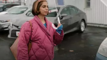 Warmer Things 1970s Raspberry Cotton Cropped Down Puffer worn by Camille Pham (Rakhee Morzaria) as seen in Run the Burbs (S03E12)
