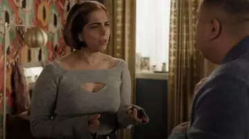 Oak And Fort Off Shoulder Sweater With Cutout worn by Camille Pham (Rakhee Morzaria) as seen in Run the Burbs (S03E12)