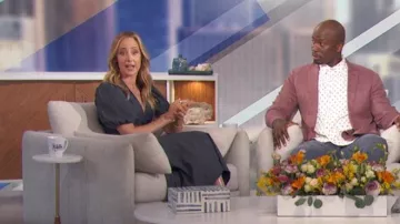 Ganni Stretch Pinstripe A Line Dress worn by Kim Raver as seen in The Talk on March 27, 2024