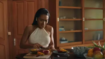 Ba&Sh Hal­ter­neck Knit­ted Cot­ton Top worn by DS Florence Cassell (Joséphine Jobert) as seen in Death in Paradise (S13E07)