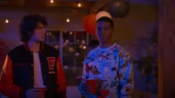 Screenshotbrand Mens Hipster Hip-Hop Urban Tees - NYC Street Fashion Graffiti Animation Print T-Shirt worn by Jamal Turner (Brett Gray) as seen in On My Block (S04E02)