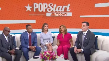 Black Halo Patel Jumpsuit in Snapdragon worn by Hoda Kotb as seen in Today on March 28, 2024