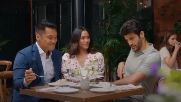 The Kooples Cherry Printed Dress worn by Jenny Matthews (Jessalyn Wanlim) as seen in Workin' Moms (S06E07)