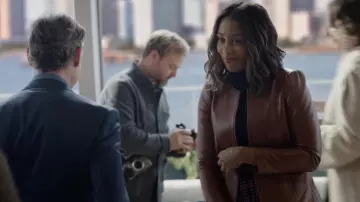 Rebecca Taylor Zip Front Patch Pocket Leather Jacket worn by Mia Jordan (Karen Pittman) as seen in The Morning Show (S02E03)
