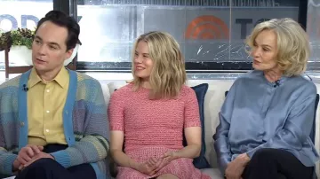 Shoshanna Pink Heath Knit Jacquard Mini Dress worn by Celia Keenan-Bolger as seen in Today on March 29, 2024