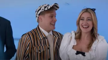 Homme Plissé Issey Miyake Striped Plissé Shirt Jacket worn by Elliott Goss (John Early) as seen in Search Party (S05E03)